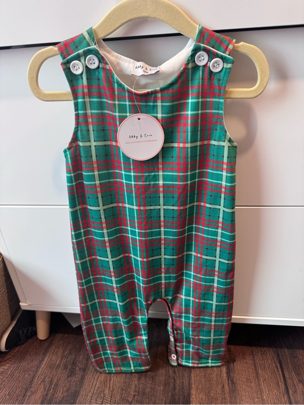 Green Plaid Kids One-Piece Pajama Romper by Abby & Emm